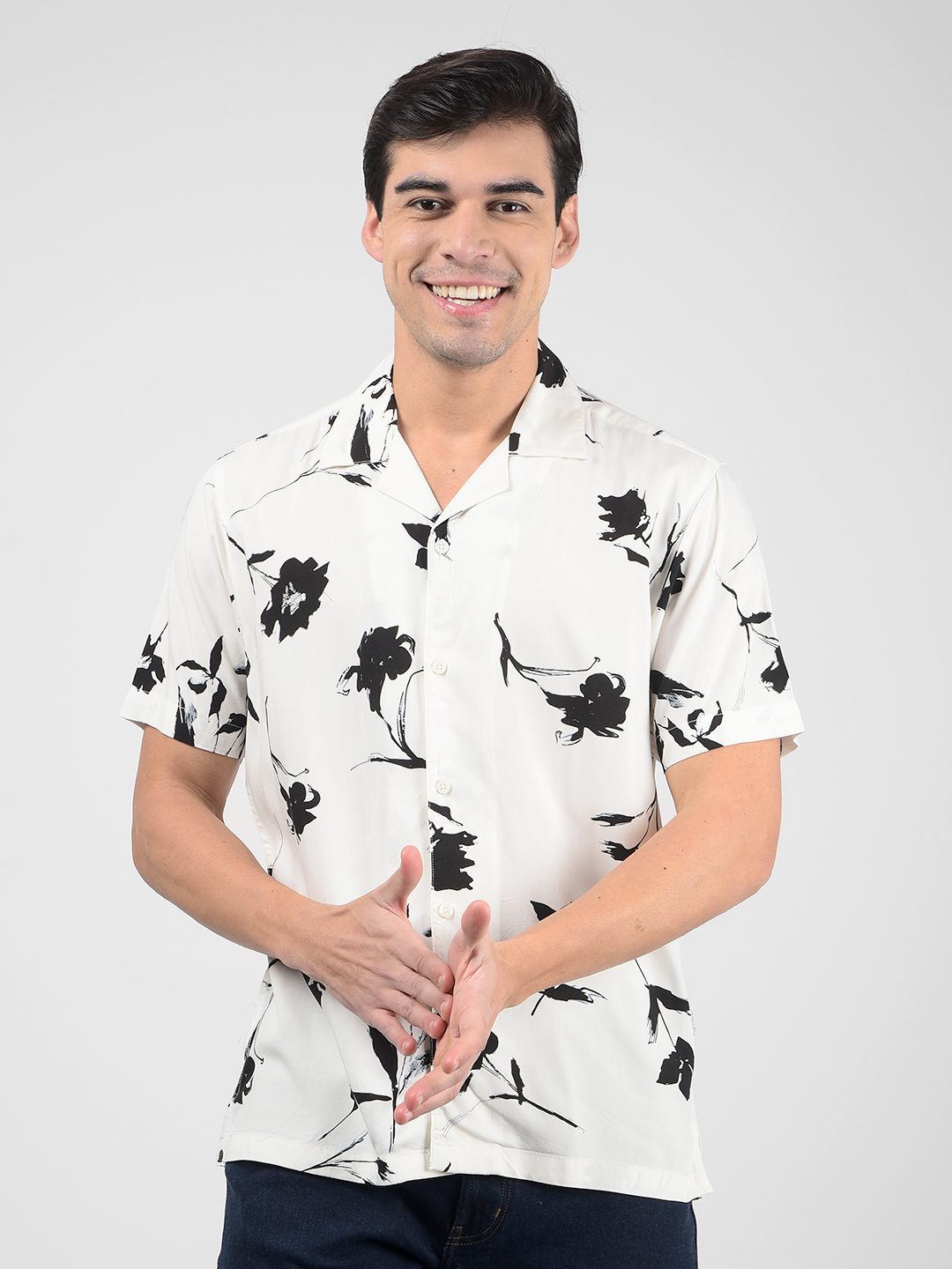 Numero Uno Men Floral Print White Shirt